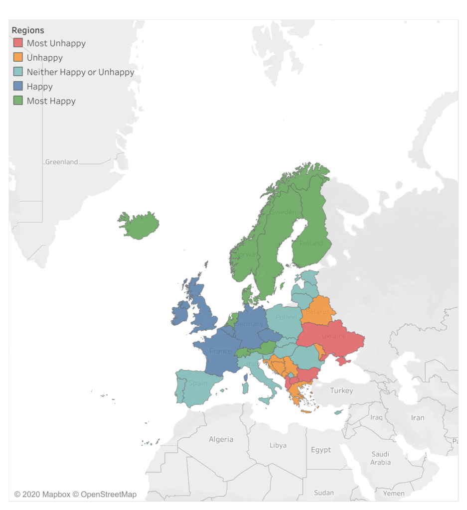 happiness in regions of Europe